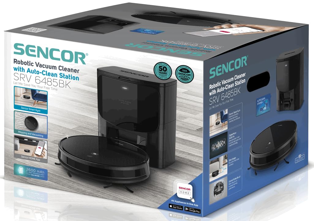 SENCOR Saugroboter mit Wischfunktion, Stark, Automatisches Entleeren, EasyClean+ Ultraflach - Hohe Leistung, Verlängerte Laufzeit, Für Alle Bodenarten, roboterstaubsauger Multifunktional 6485BK