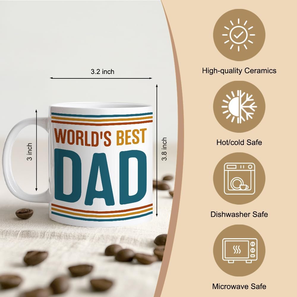 World's Best Dad 11oz Double-Sided Ceramic Mug, Funny Worlds Best Dad Mug, Christmas Birthday Thanksgiving Gifts for Husband Soulmate, Father's Day Office Gifts for Family Uncle Daddy Grandpa - Image 2