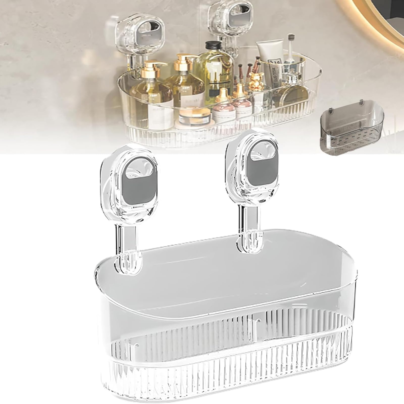 No-Drill Bathroom Suction Storage Box Large Capacity Strong Load-Bearing Glacier Pattern Suction Cup Shower Caddy Hanging Shower Shelf