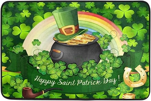 Clovers - Tapete para puerta con diseño de trébol de herradura diseño de trébol verde para interiores y exteriores antideslizante lavable para