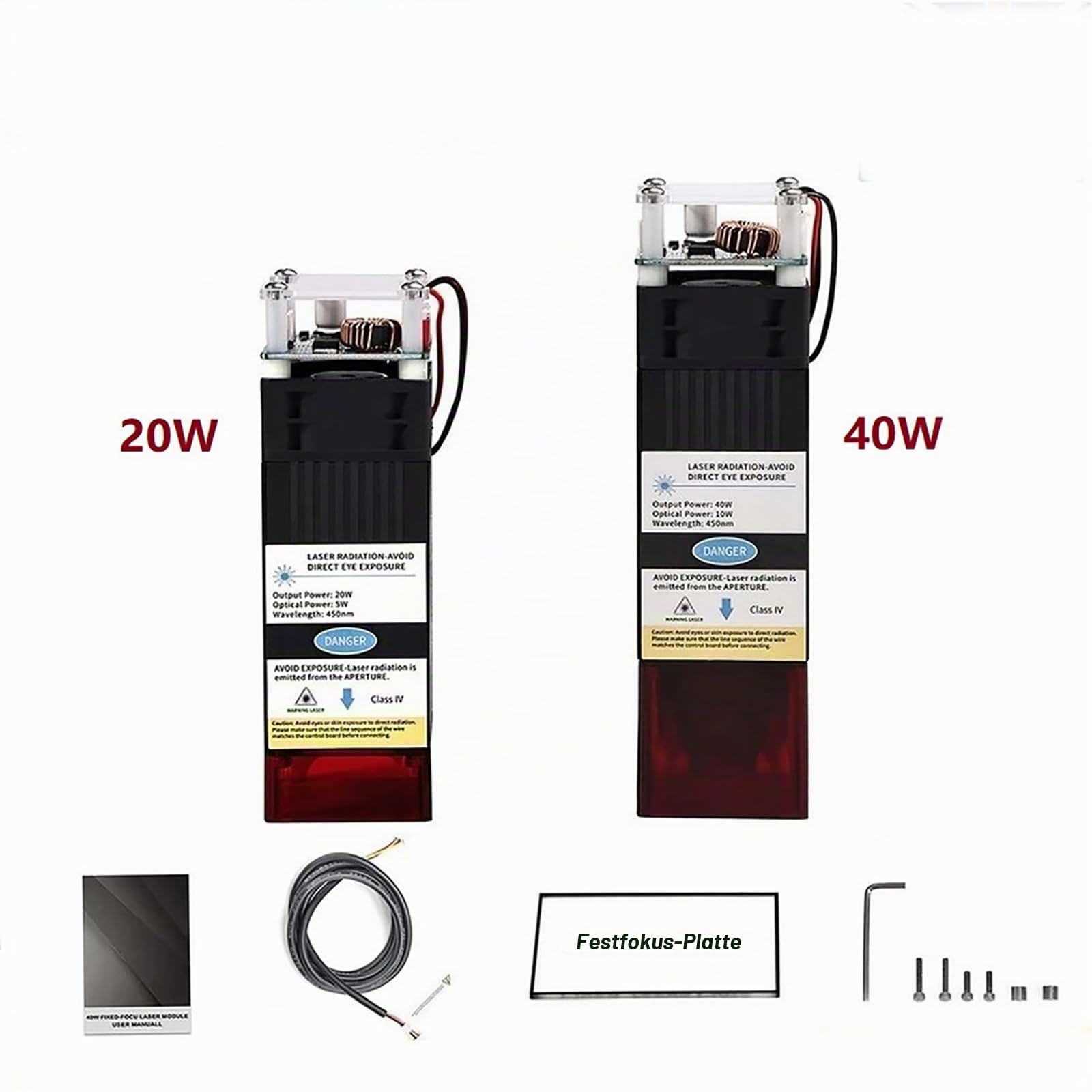RATTMMOTOR 40W Lasermodul,10000 mW Optisches Leistungsmodul 450nm Wellenlänge High Power Kompressed Spot Laser Kopf Für 3020 4030 CNC Fräsmaschine DIY Gravur Holz Metall