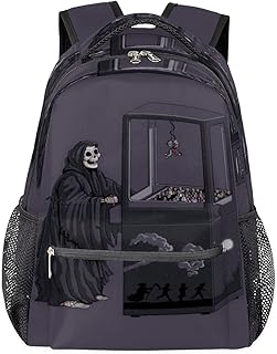 Mochilas Daypack, mochilas para computador e laptop, mochilas escolares com alça de ombro ajustável, viagem, caminhadas, acampamento, mochila casual para adulto/mulheres/homens/meninos/meninas, estampa de caveira e morte, Multicor, Large, Mochilas Daypack