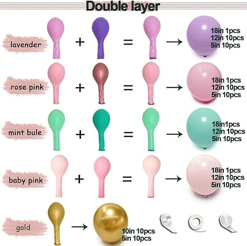 Vista 61 de Guirnalda de globos de color rosa pastel de doble relleno, globos de látex rosa claro, diferentes tamaños, 18/12/5 pulgadas, kit de globos de Rosa