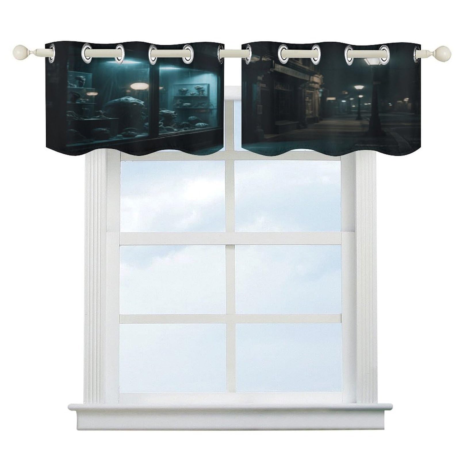 Fekiloot Style Mysterious Window On The Street Short Curtains Valance Curtain