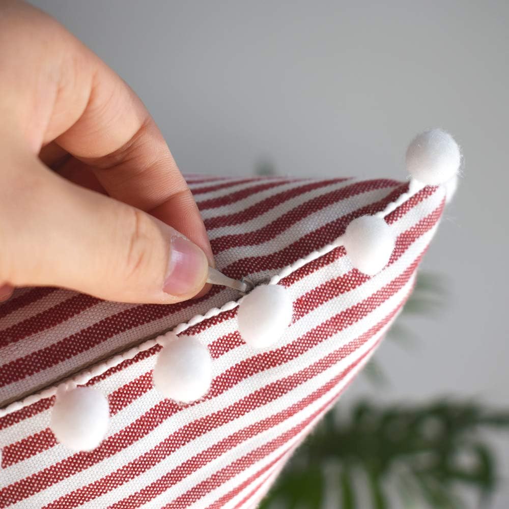 HOPLEE Decorative 20x20 Pillow Covers Red and White Tricking Stripe Throw Pillow Covers Farmhouse Pillow Covers with Poms 20x20 Inches Set of 2