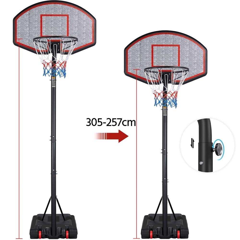 Yaheetech Canestro Basket Esterno Portatile Altezza Regolabile 304 – 353 cm Pallacanestro da Camera Interno con Tabellone Rosso