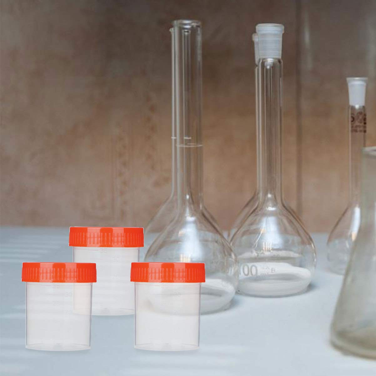 50 Stücke Sterile Probenbecher mit Deckel Urinbecher Urinprobenbecher Aufschraubdeckelbehälter Transparente Einweg Plastik Messbecher 40ml(Zufällige Farbe)