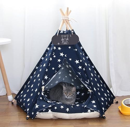 Miniatura 3 de Tienda de campaña tipi para mascotas para perros y gatos, cama para perros con cojín grueso, casa de juegos extraíble y lavable, 20 x 20 x 24