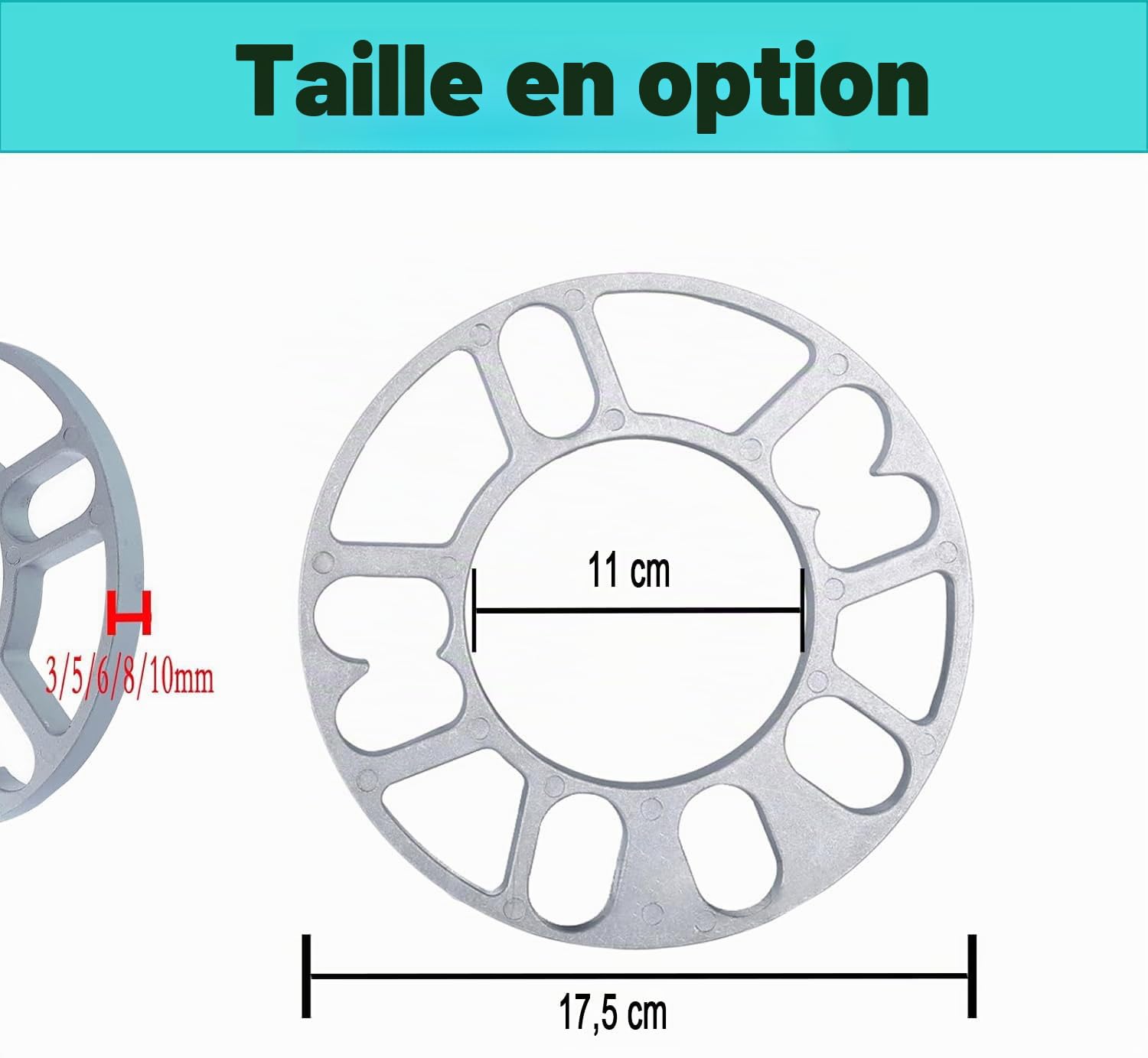 Lot de 4 entretoises de roue de voiture, 6 trous - Rondelles d'écartement universelles - Rondelles d'écartement en alliage d'aluminium (6 mm)
