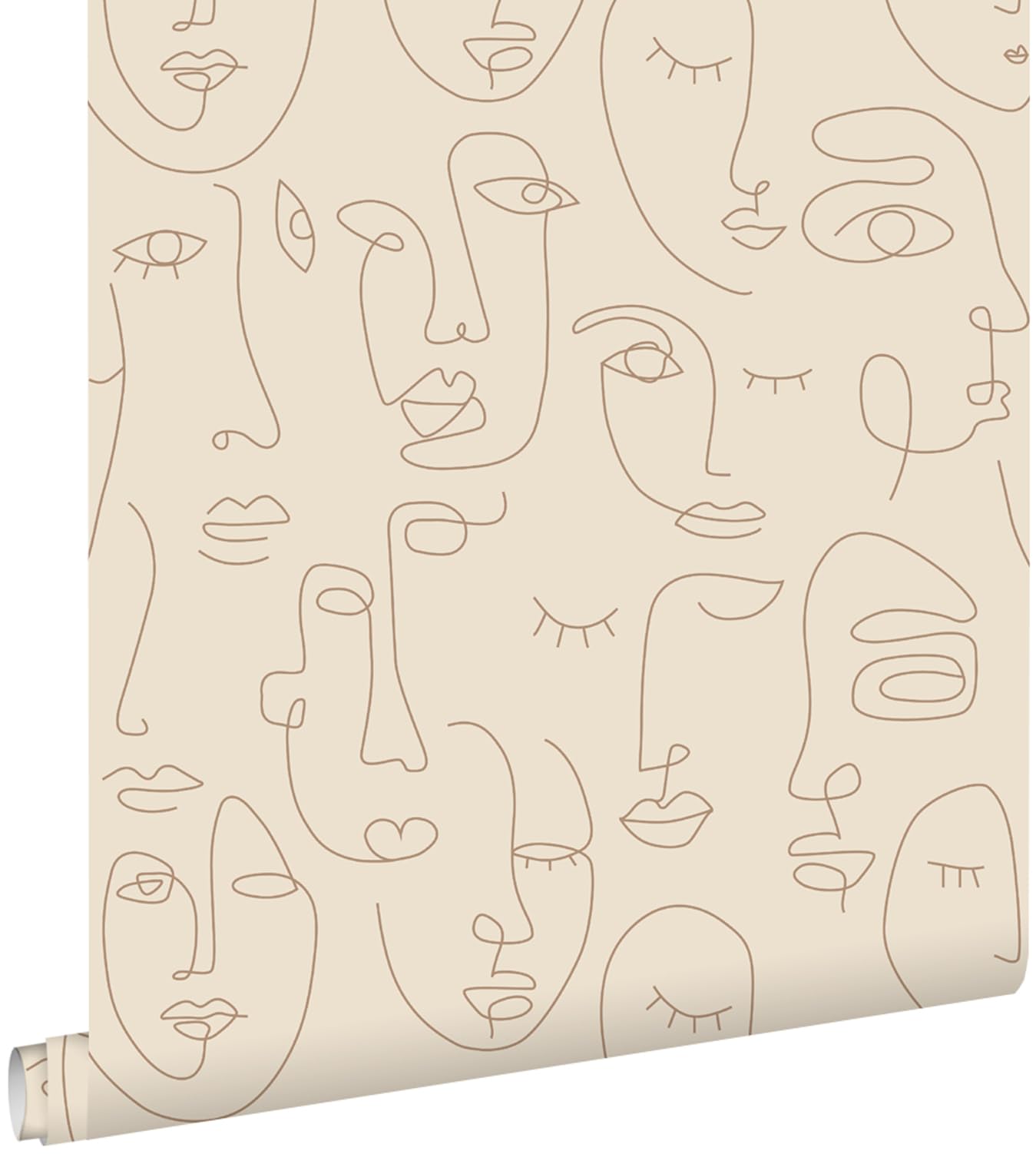 ESTAhome Tapeta twarze grafiki liniowej jasnego beżu 50 x 900 cm