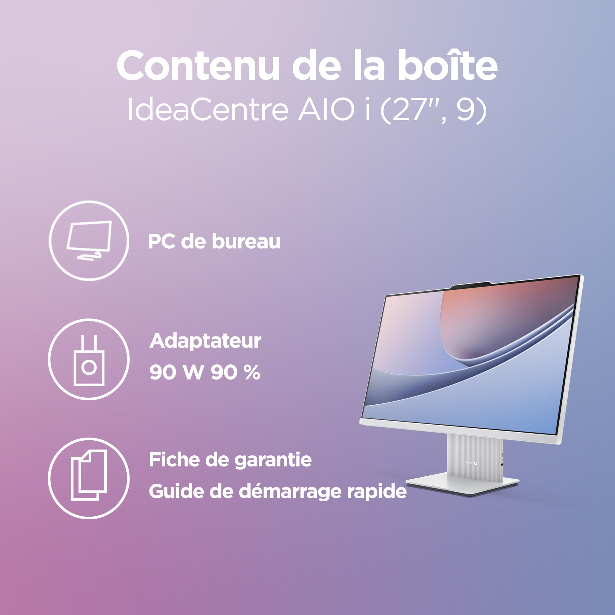 Lenovo IdeaCentre 27IRH9 Ordinateur de Bureau Tout-en-Un Écran 27" FHD, Intel Core 5 210H, 512Go SSD, RAM 16Go, WiFi 6, Windows 11 H, Clavier français et Souris sans Fil
