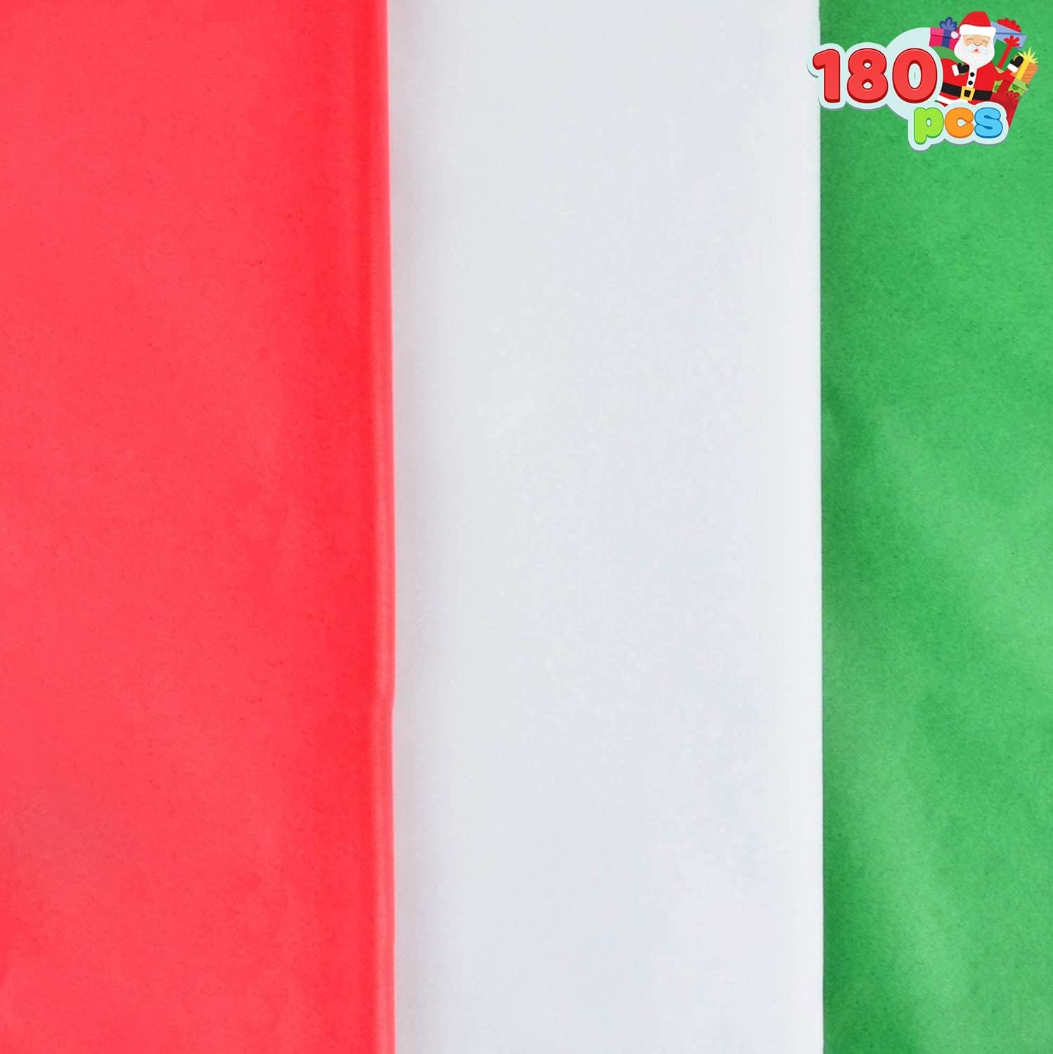 JOYIN 180 Sheets 20" x 20" Christmas Tissue Paper Assortment (Red, Green & White); 60 Sheets per Color Easy and Fast Gift Wrapping Accessory for Christmas Gifts and Wine Bottles