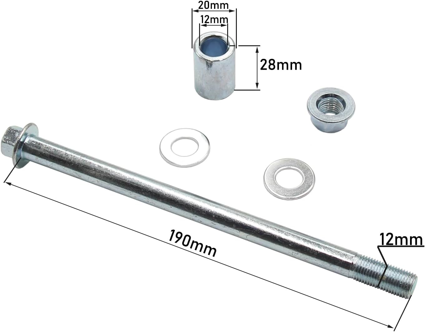 12mm Front Rear Wheel Axle with Spacers for CRF50 XR50 Pocket Dirt Pit Bike 70cc 90cc 110cc SSR SDG
