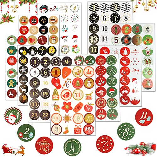 TOPPLAYER Adventskalender Zahlen Aufkleben, 10 x 24 Adventskalender Aufkleber, Adventskalender Zahlen Aufkleber Sticker, Advent Kalender Aufkleb, Zahlenaufkleber, Runde Nummern Etiketten Selbstklebend Cover