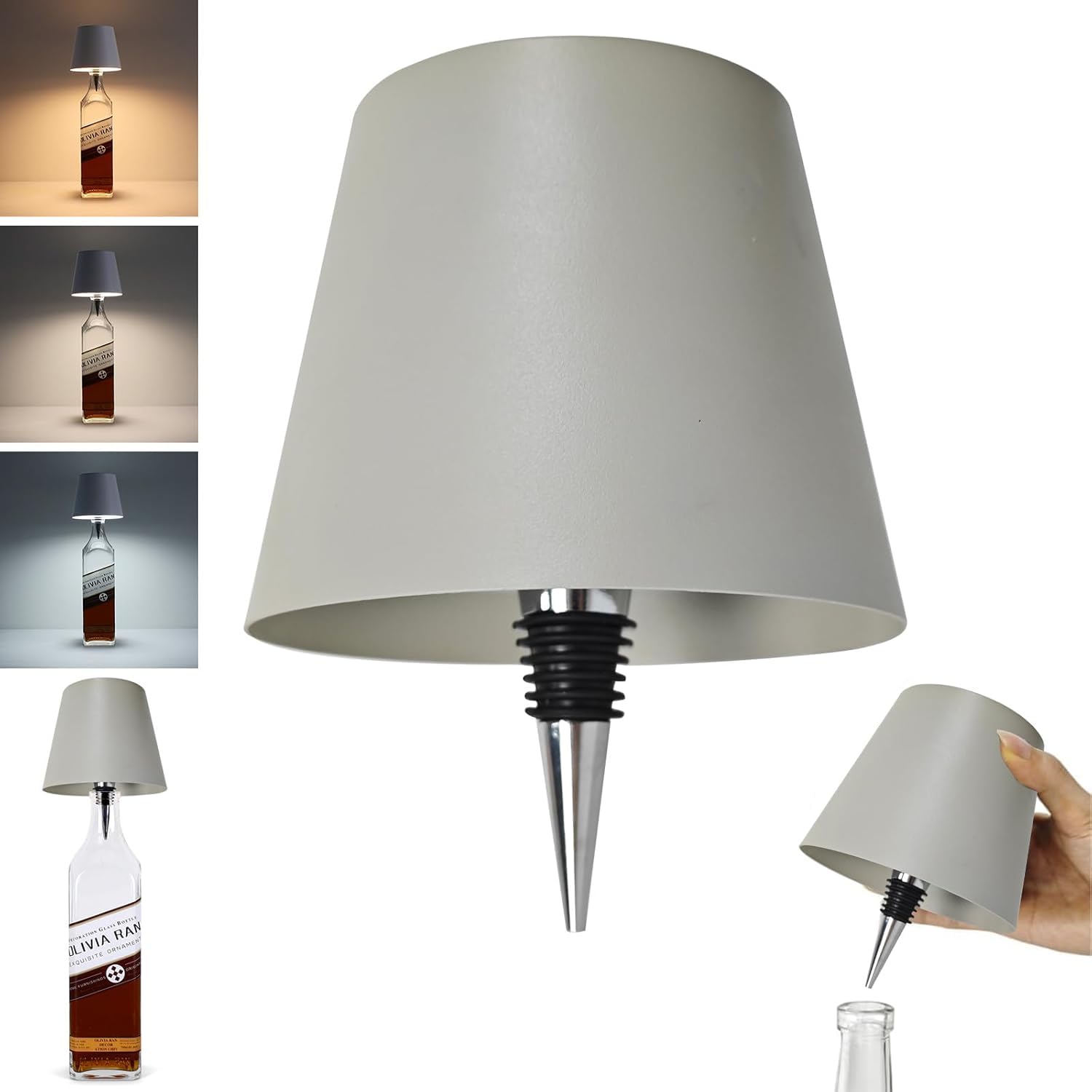 2Pcs Wireless Bottle Lamp 3 Colors Dimmable LED Wine Bottle Lamp Touch Control Wireless Bottle Lamp Kit Embed Portable Decorative Bottle Lights for Livingroom,Restaurant, Bar (2PCS-Sand color)