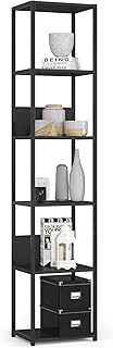 AKORD Bücherregal mit 6 Ablagen 40cm breit | Industrial/Loft-Style | Offen | Skelettbauweise | Standregal | Holz/Metall | Für Küche, Schlafzimmer, Büro | Regal mit Metallrahmen | Schwarz