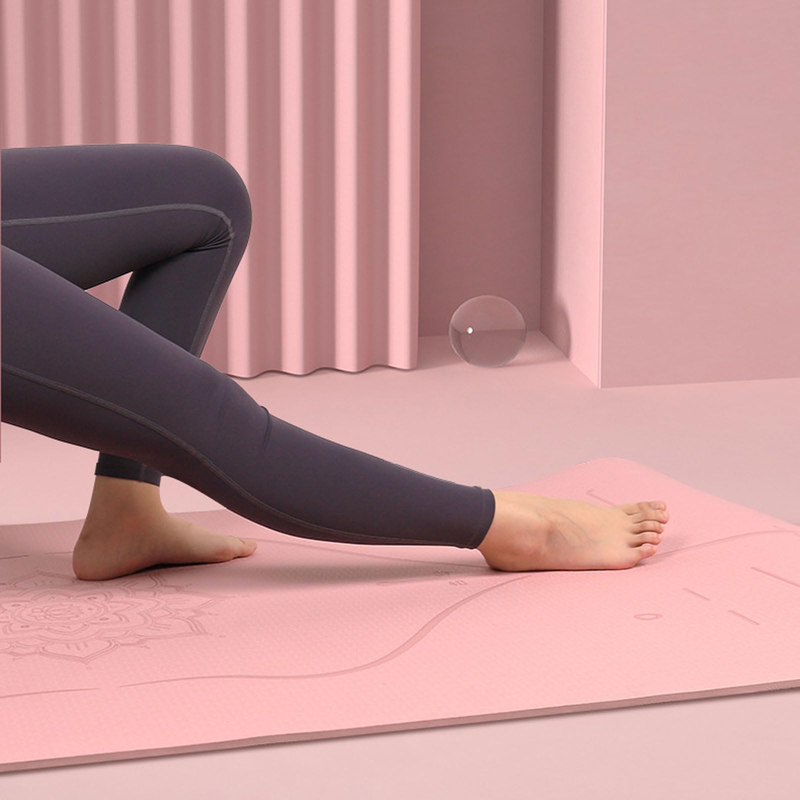 HUHJYUGE Esterilla Yoga con Lineas de Posición Corporal, Esterilla Pilates Antideslizante Gruesa, Esterilla Fitness con Correa y Bolsa de Transporte, Fácil Transporte (B 183x90x0.6cm)