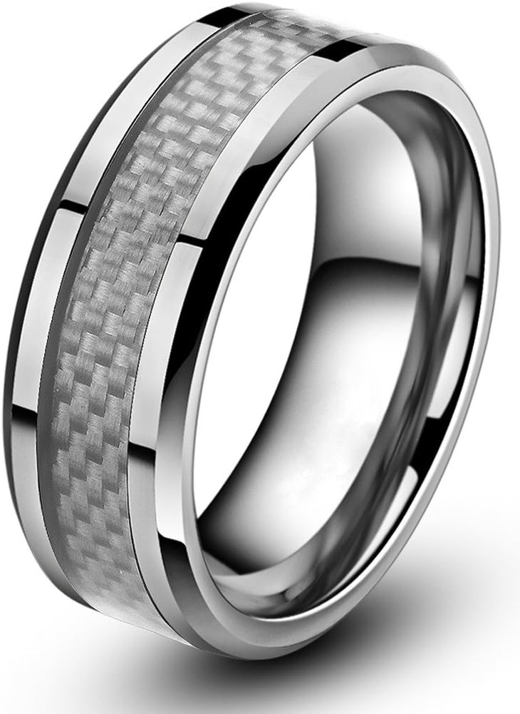 8mm Carbon Fiber Inlay Men's Cobalt Free Tungsten Comfort-fit Wedding Band Ring Size 6 to 15