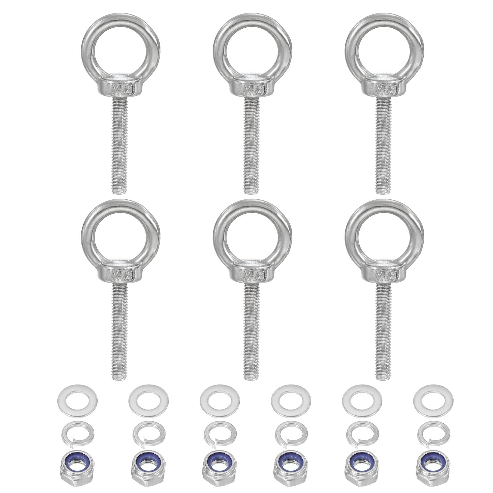 PATIKIL M6 x 35mm Eye Bolt with Nut, 6 Pack 304 Stainless Steel Lifting Shoulder Eyebolt Lift Thread Screws for Hanging Silver