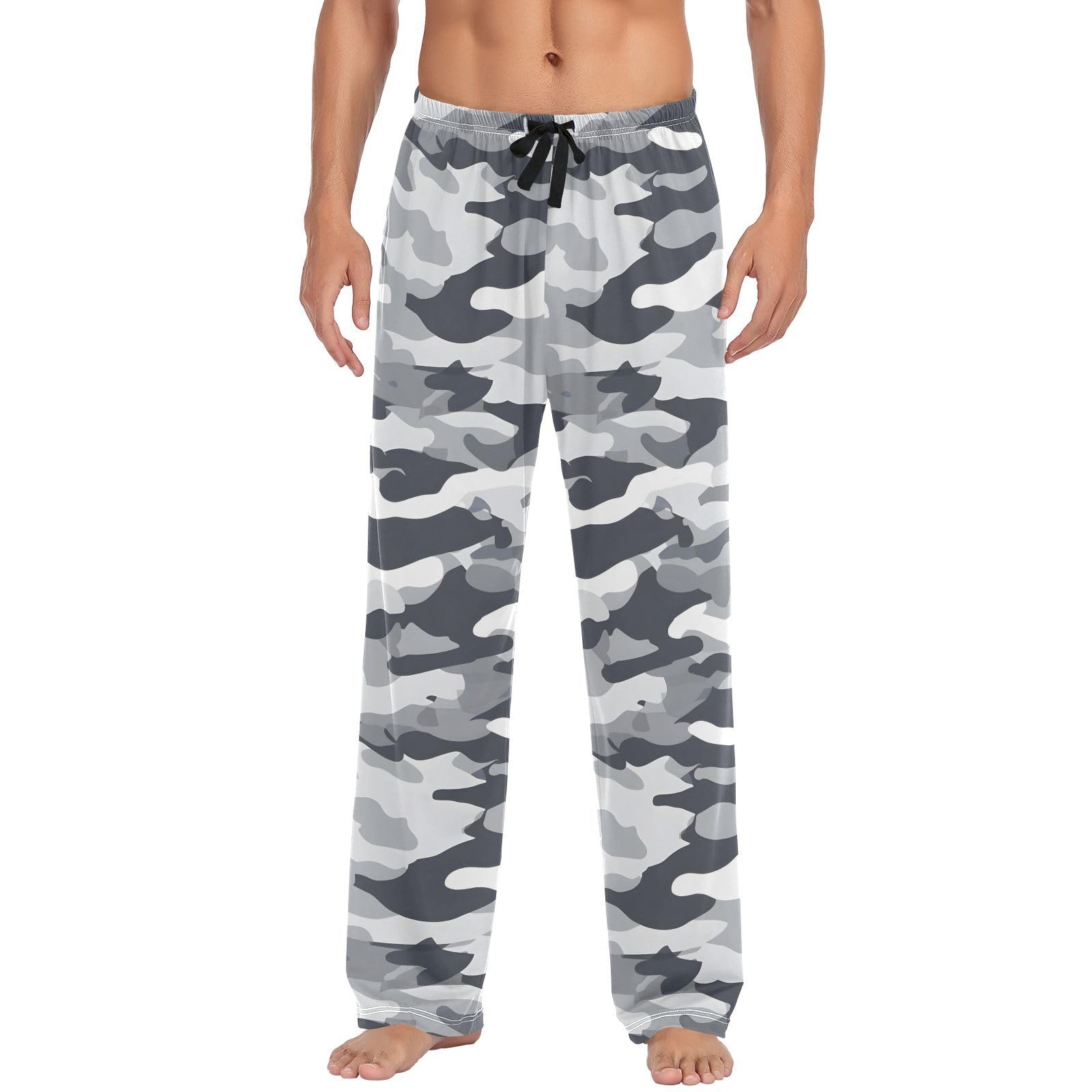 Pantalones de Pijama de Camuflaje Gris, Pantalones de Descanso para Hombre, Pantalones de Pijama súper Suaves para Hombre con Bolsillos y cordón