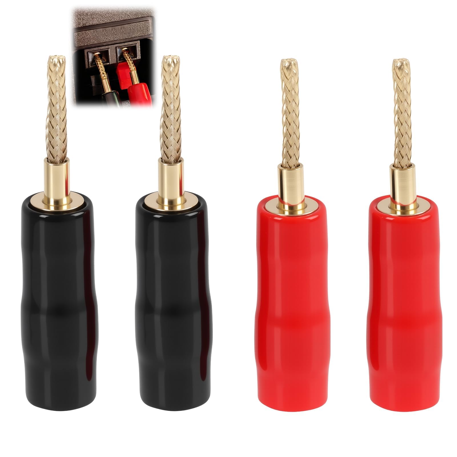 4 connettori a banana flessibili da 2 mm, placcati in oro, tipo di vite audio con custodia in silicone, rosso nero, per amplificatore, cavo altoparlante, ricevitore, home theater, rame di alta qualità