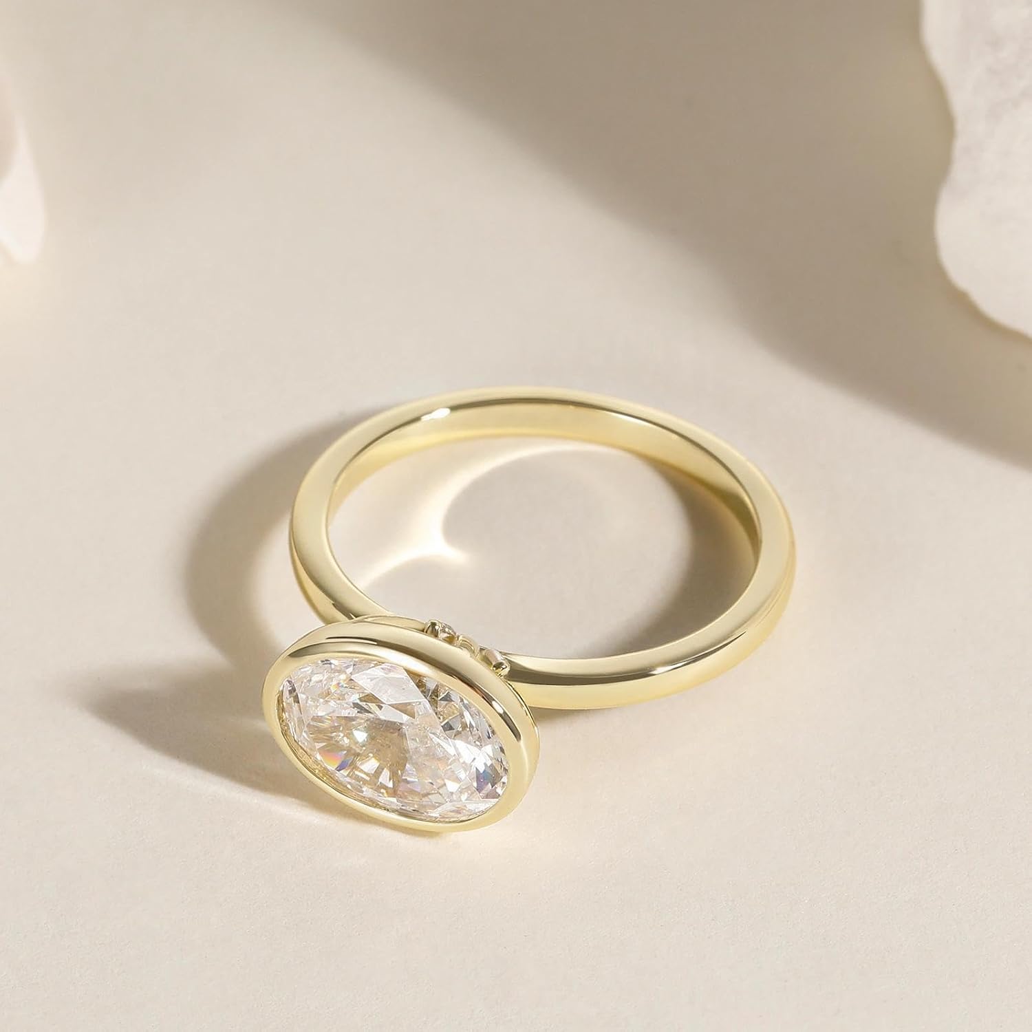 EAMTI 3CT Engagement Rings for Women Oval Cut CZ Solitaire Promise Wedding Bands Travel Bezel East West Ring 14K Gold Plated Size 4-10