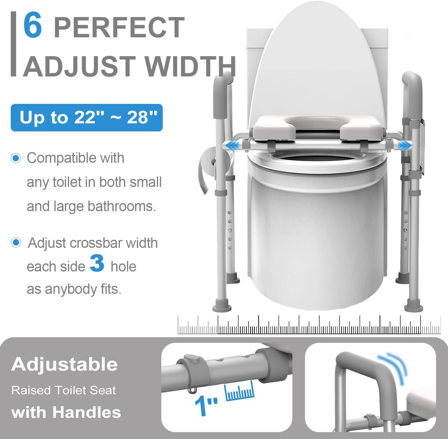 HEYOUTH Barra bagno disabili,Maniglie WC,Supporti Bagno per Disabili,Braccioli per wc,Sostegno per Wc,regolabile in altezza,Supporto WC per Anziani,Si adatta a qualsiasi toilette