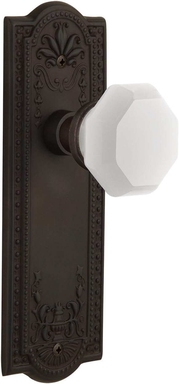 Nostalgic Warehouse 748592 Meadows Plate Waldorf White Milk Glass Knob, Single Dummy, Timeless Bronze