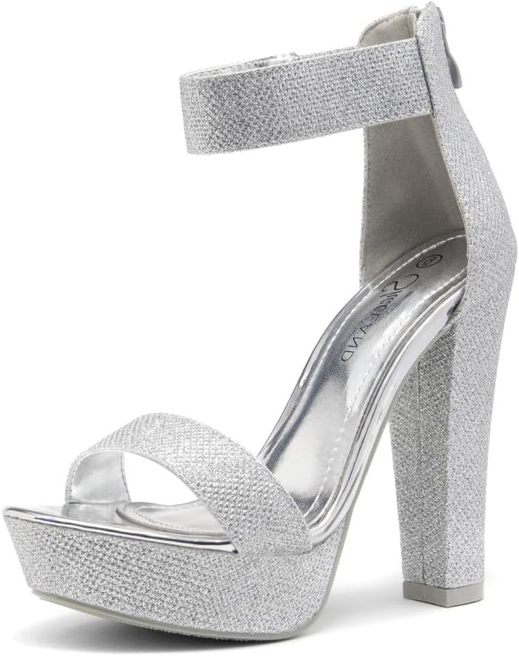 Shoe Land Chunky Platform Heels for Women – 4 Inch Block Heeled Sandals with Ankle Strap, Open Toe Dressy Strappy High Heels for Wedding, Party & Formal Events