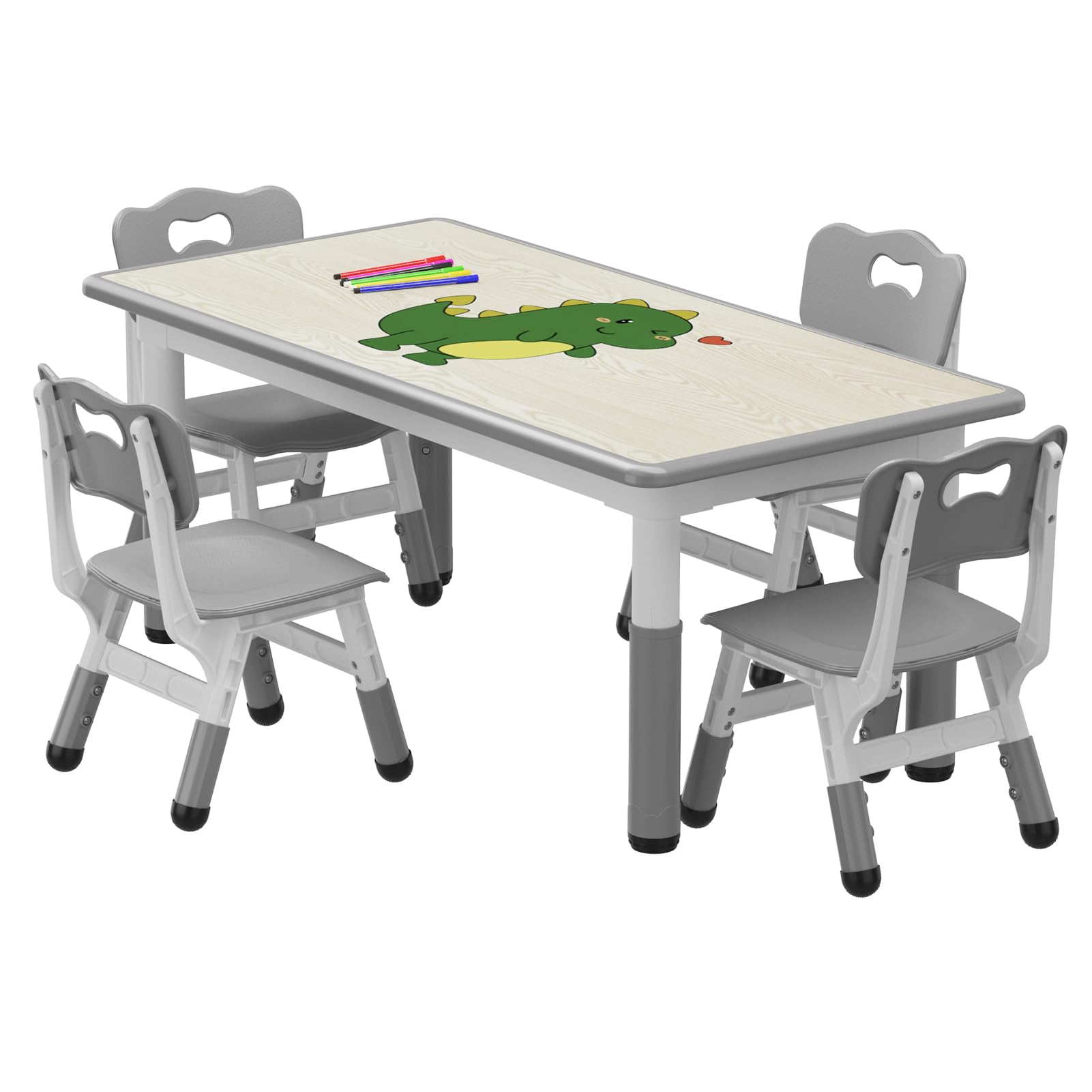 Ensemble Table Et 4 Chaises Enfants Réglables En Hauteur, Plateau Effaçable