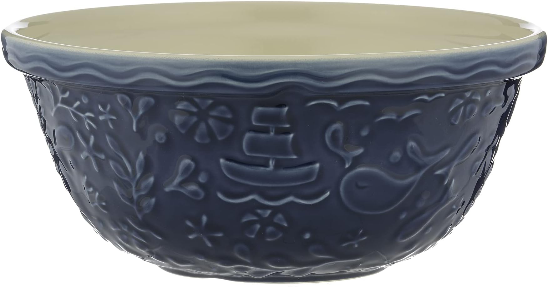 Nautical Mixing Bowl | 4 Litre Capacity | Earthenware Bowl with Sea Life Embossments in Navy Blue | Lightweight, Durable & Dishwasher Safe | Ideal for Baking, Bread, Pastry, Cakes & Cookies