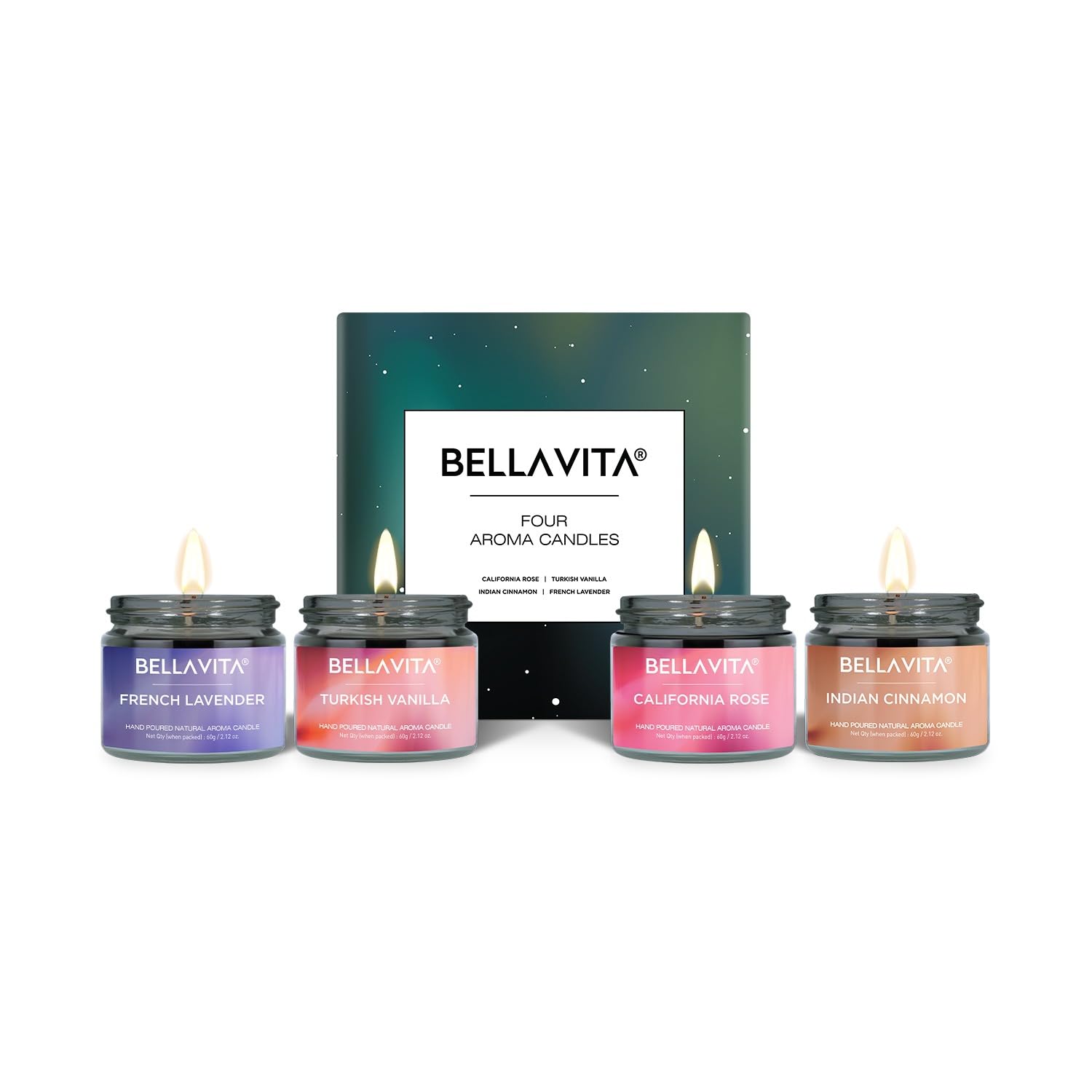 Bella Vita Organic Fall Decor Candles Set | Turkish Vanilla, French Lavender, Indian Cinnamon & California Rose | Wax Melts | Long Lasting, Home Decor, Wax Warmer | Candle Set (Set of 4)