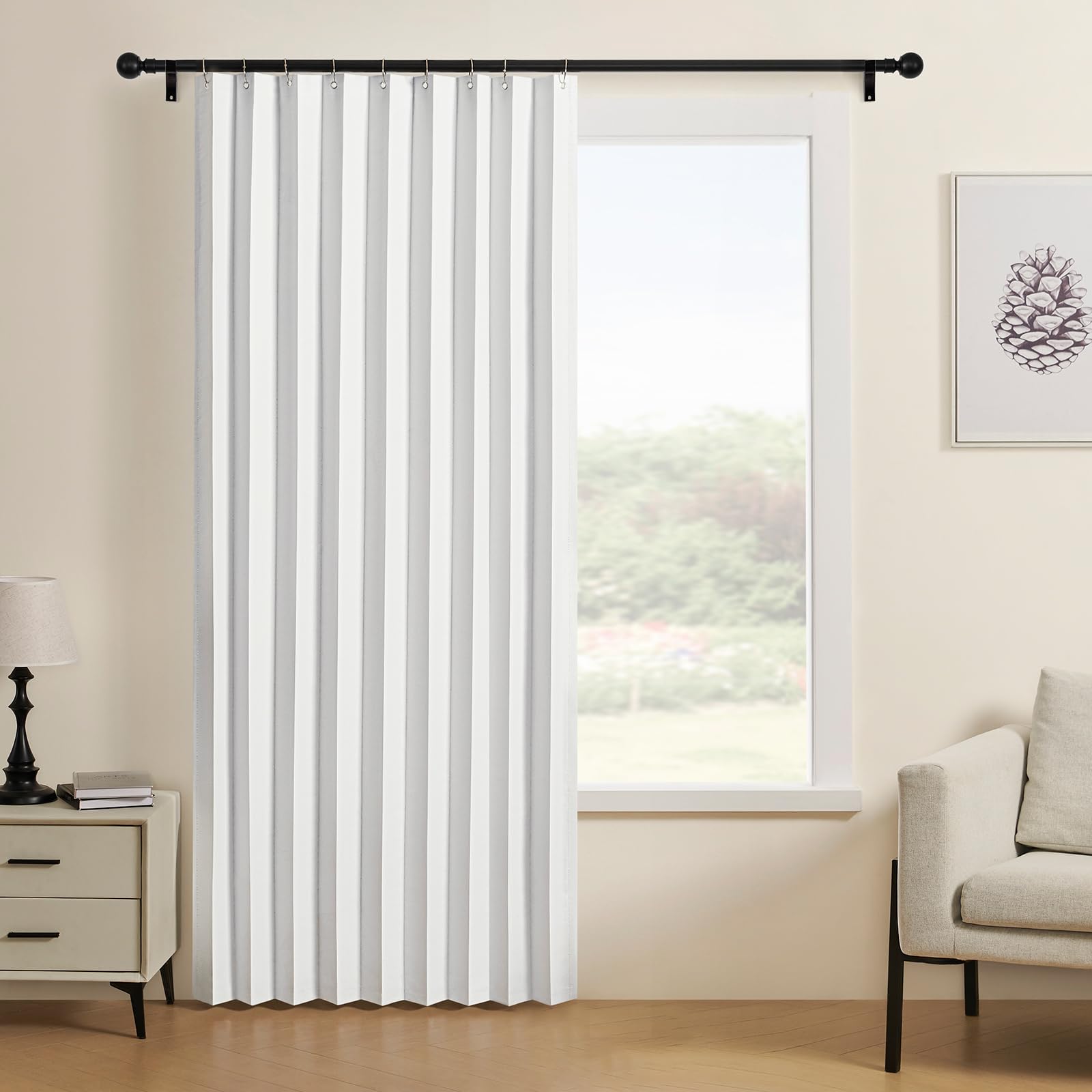 Custom Folding magnetic door curtain, suitable for room dividers, indoor living rooms, bathrooms, studios, and bedrooms.-White- W120xH220cm