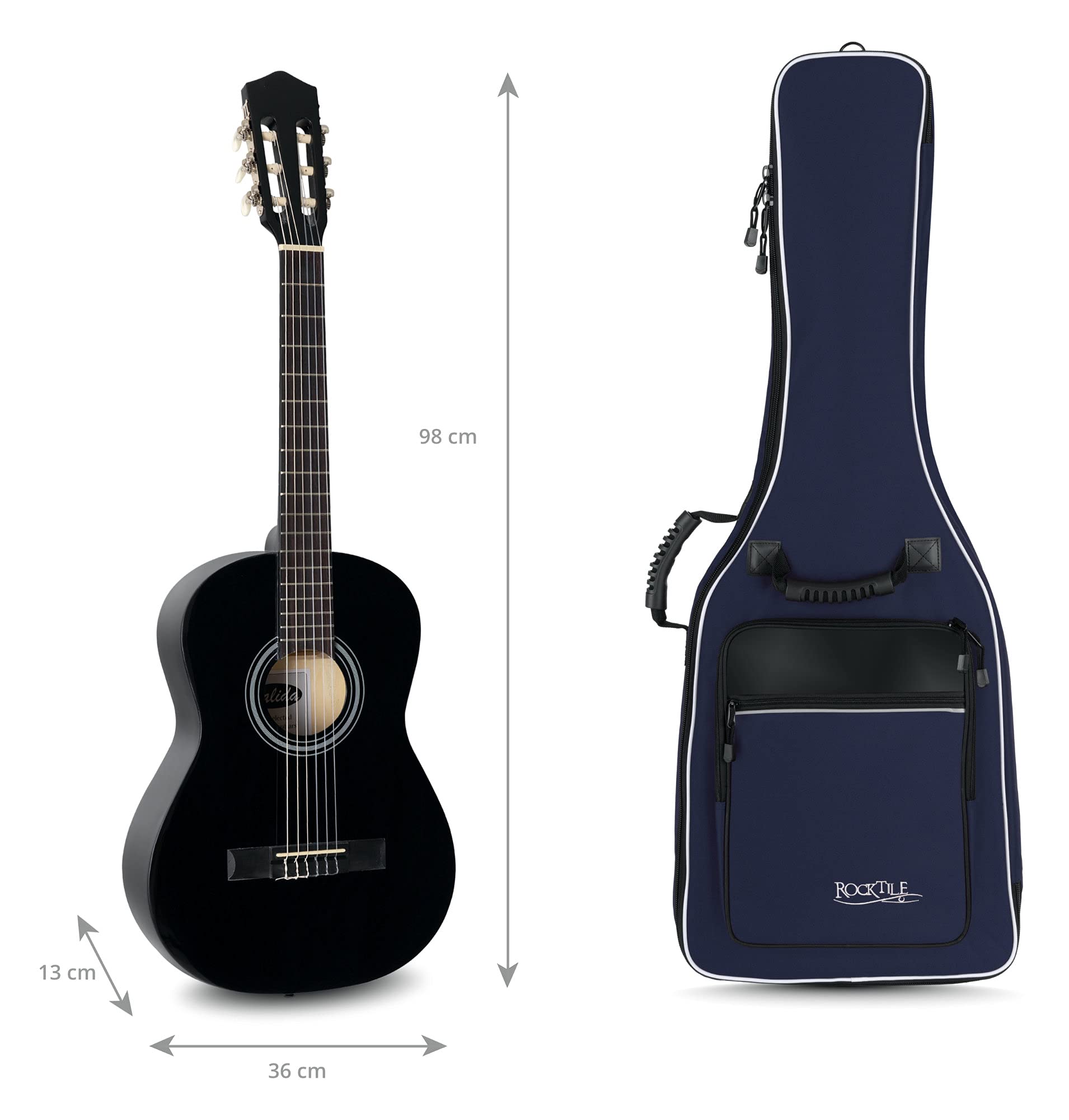 Rocktile Housse pour Guitare Classique 3/4 et 7/8, rembourrée avec Sac à Dos