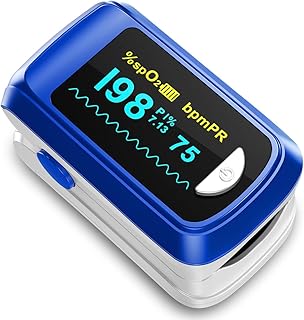 Pulse Oximeter Fingertip Oxygen Monitor Fingertip Pulse Ox Heart Rate and SpO2 Finger Pulse Oximeter for SpO2/Heart Rate/Perfusion Index Blood Oxygen Saturation Monitor with Battery Lanyard (Blue)