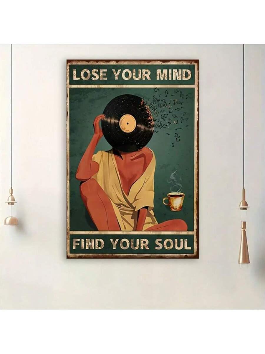 TONGYINLI Sztuka ścienna vintage z płyty winylowej, inspirujący cytat, druk na płótnie, obraz, Lose Your Mind Find Your Soul, plakat o tematyce muzycznej (70 x 110 cm/ramka wewnętrzna)