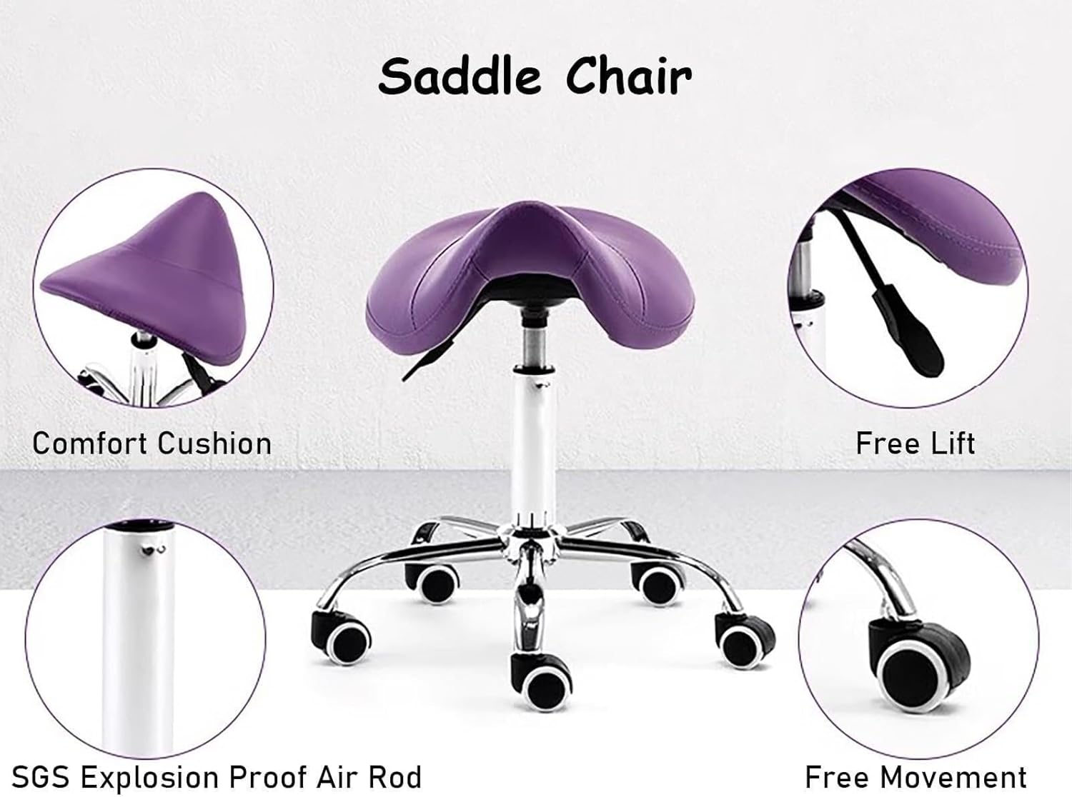 Ergonomic Saddle Stool for Dental Office, Adjustable Rolling Chair with PU Leather Seat Tattoo, Beauty, Massage & Medical Professionals – 441lbs Weight Capacity, Easy Mobility
