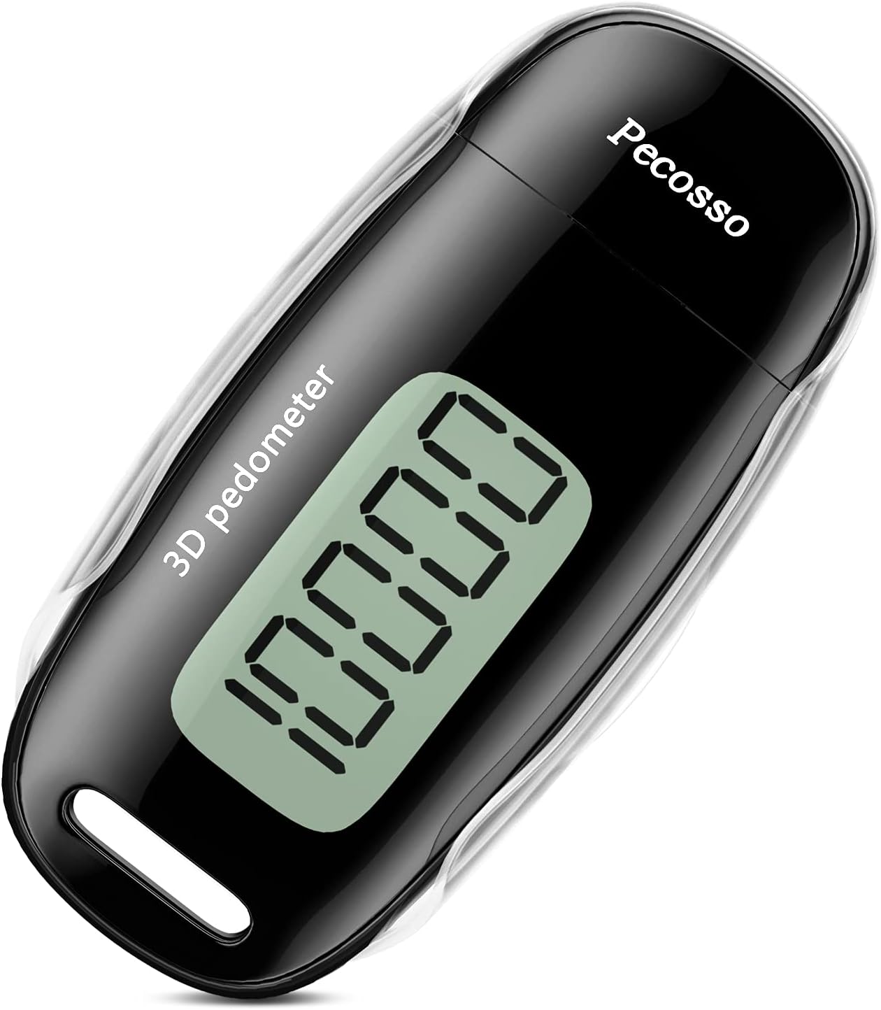 Pecosso USB Charge Step Counter Walking 3D Luminous Pedometer with Large LCD Screen,Clip and Lanyard for Whole Family(Black)