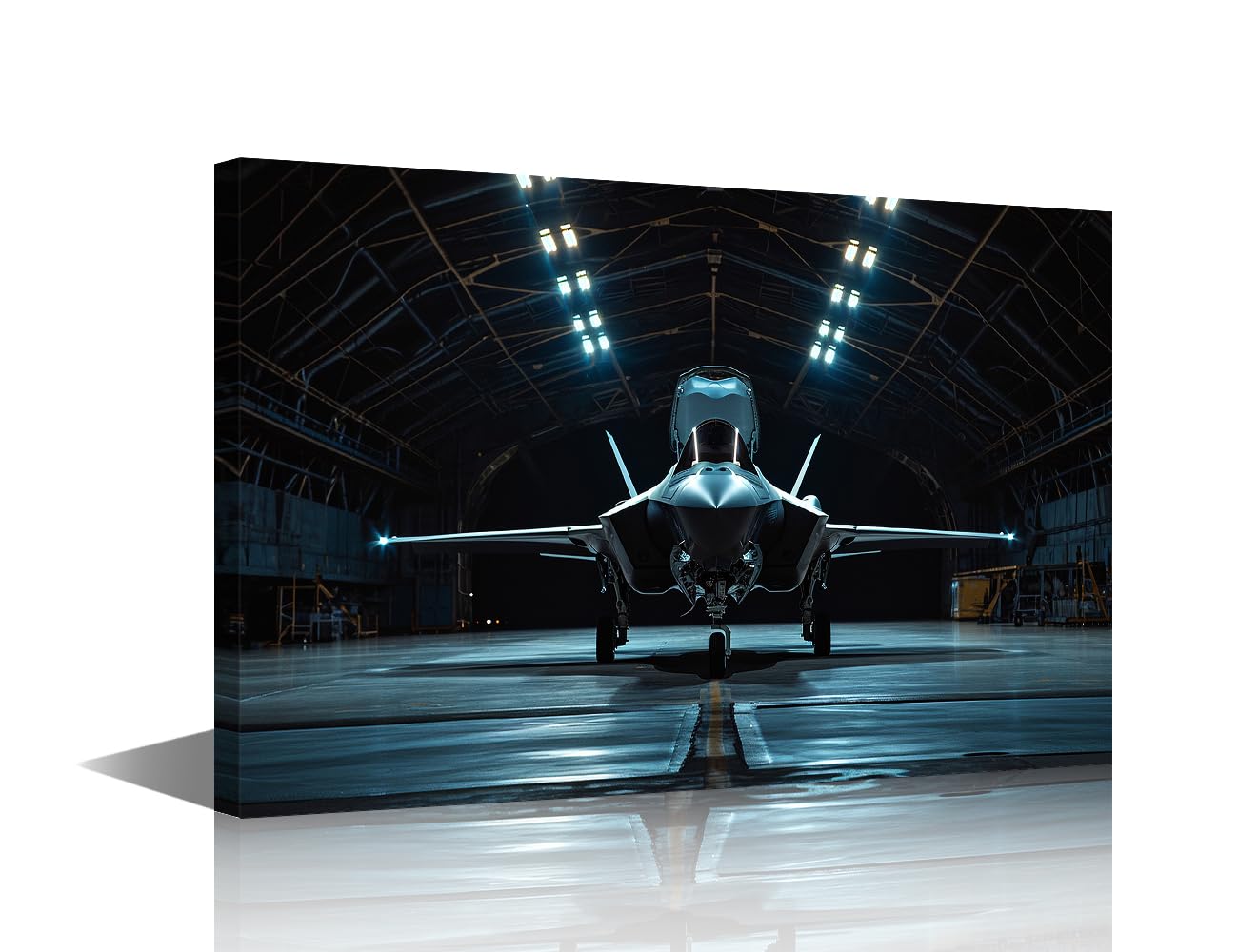 TISHIRON F-35 Aircraft Wall Decorations for Living Room Hangar at the Air Base Wall Art 1 Piece Military Fighter Room Decor Modern Home Decor Giclee Wooden Framed Ready to Hang (24''Wx 36''H)