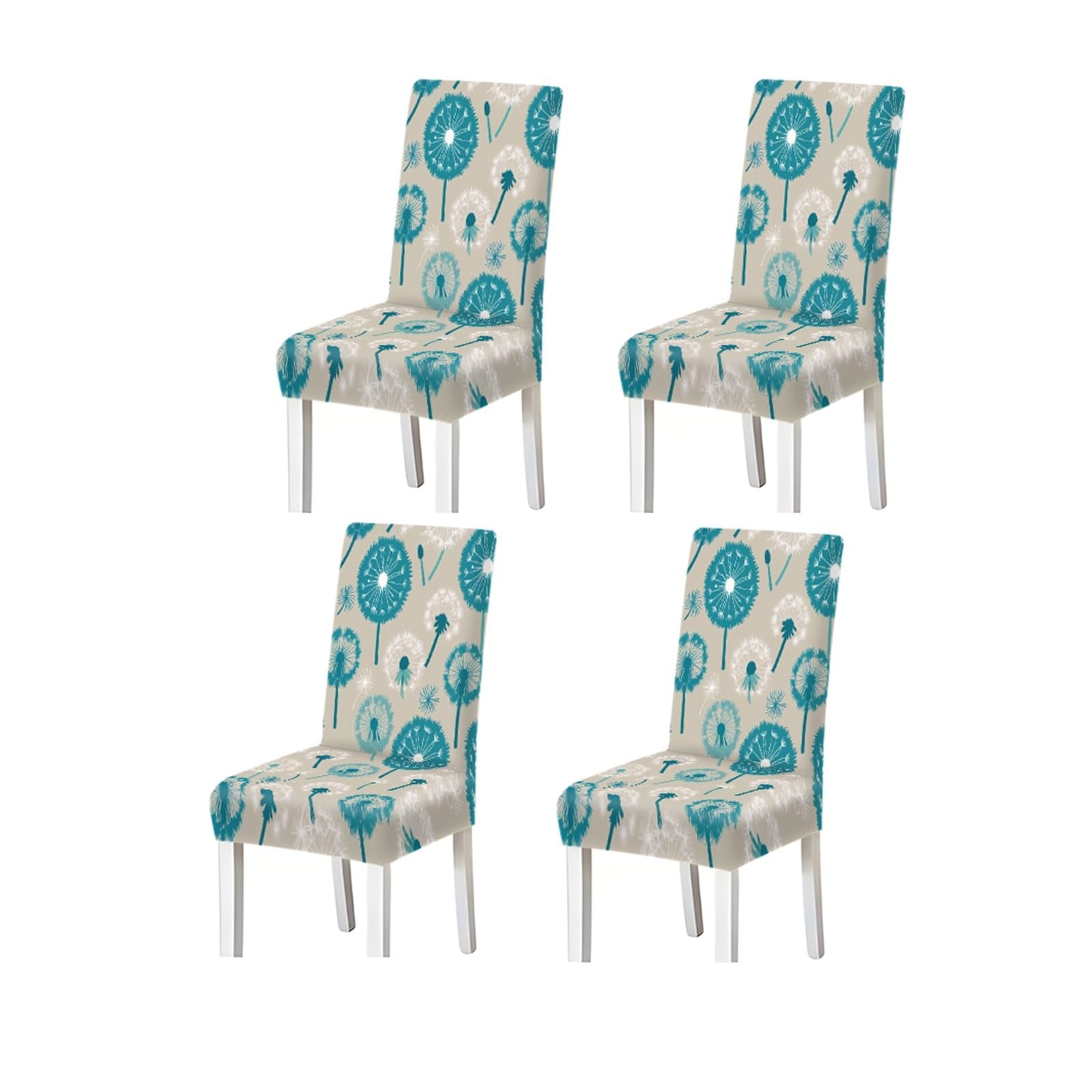 FZJKGH Teal White Dandelion Floral Pattern Print Dining Chair Covers Set Of 2/4/6, Stretch Slipcovers For Kitchen Dining Room Removable Stretch Slipcovers for Dining Chairs(4PCSChair cover)