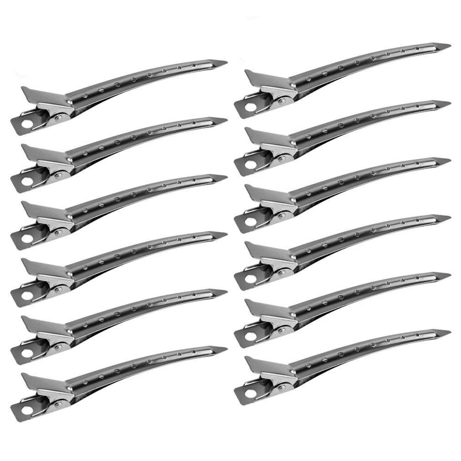 12 Packs Duck Bill Clips, 3.5 Inches Rustproof Metal Alligator Curl Clips with Holes for Hair Styling, Hair Coloring, Silver
