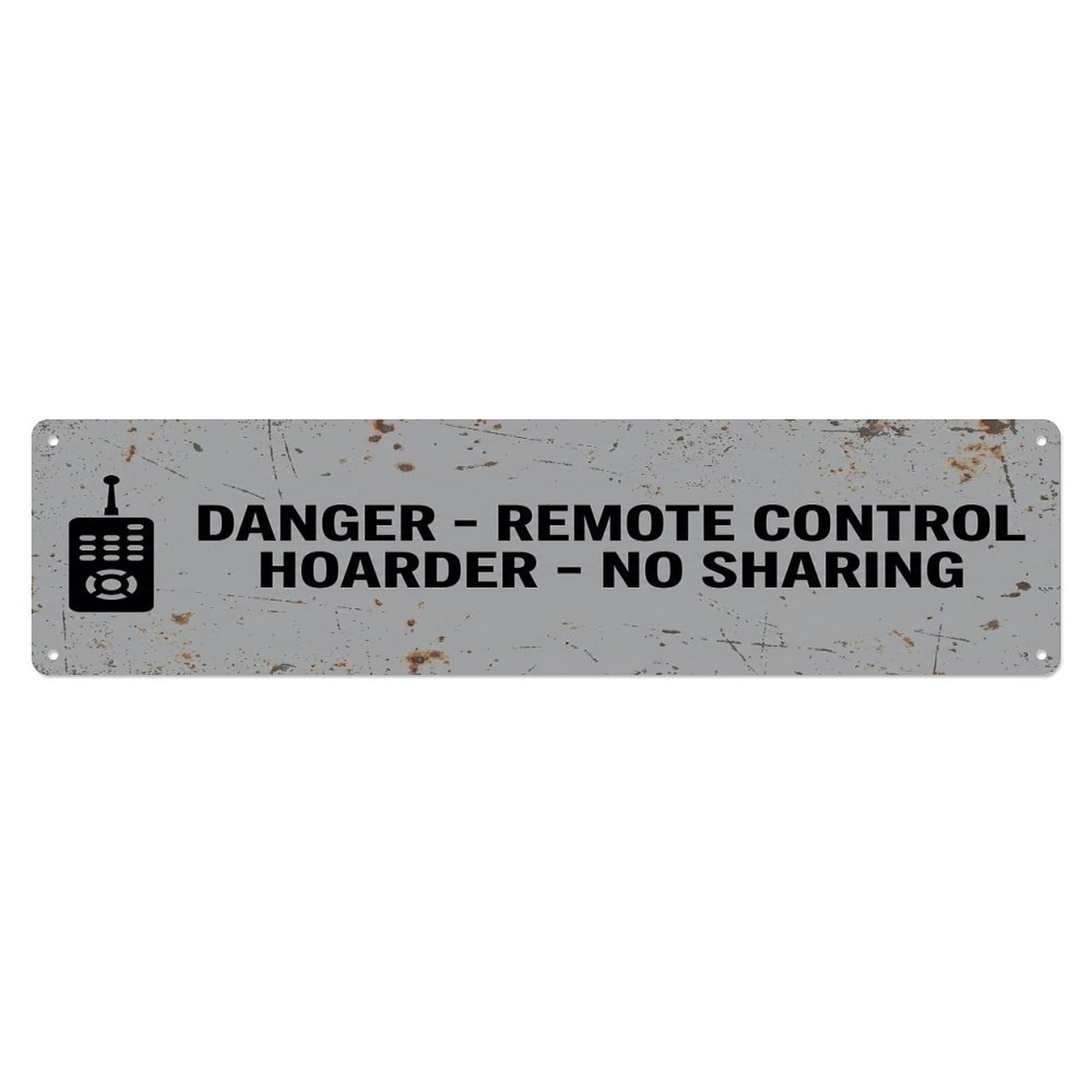 Olhnbad 4X16inch(10X40cm) Vintage Funny Danger Remote Control Hoarder Warning Metal Tin Sign