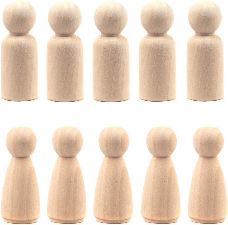LUUFAN 20Pcs Wooden Peg Doll, 65 mm Unfinished Wooden Female Male Plain Blank Bodies Angel Dolls for Adult DIY Craft Wedding Party (Pack of 20)