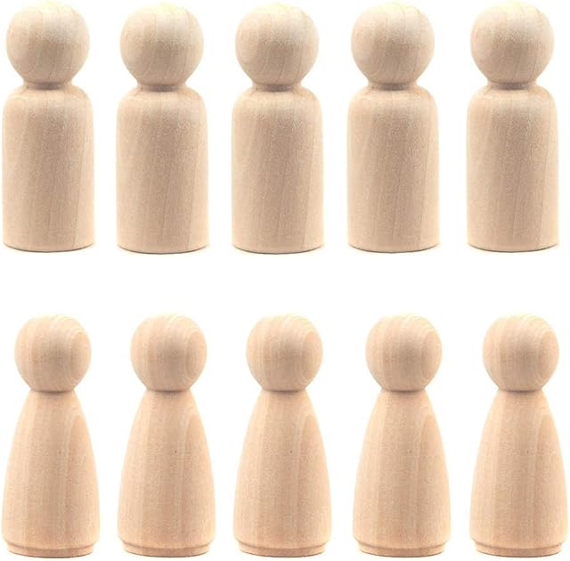 LUUFAN 20Pcs Wooden Peg Doll, 65 mm Unfinished Wooden Female Male Plain Blank Bodies Angel Dolls For DIY Craft Wedding Party (Pack of 20)