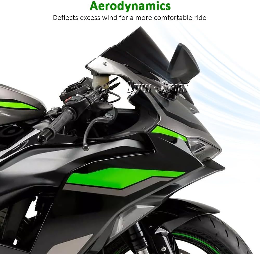 Motorcycle Accessories Acrylic Windshield Windscreen Fits for Kawasaki Ninja ZX6R ZX-6R ZX 6R Ninja 2024 2025 Front Fairing Wind Deflector Protection (Black)