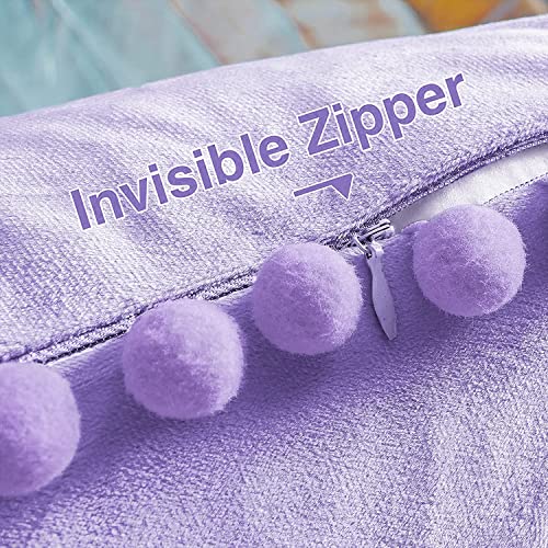 Top Finel Decorative Throw Pillow Covers With Pom Poms Soft Particles Velvet Solid Cushion Covers 18 X 18 For Couch Bedroom Car,Set Of 2,Lavender Purple #TOP3