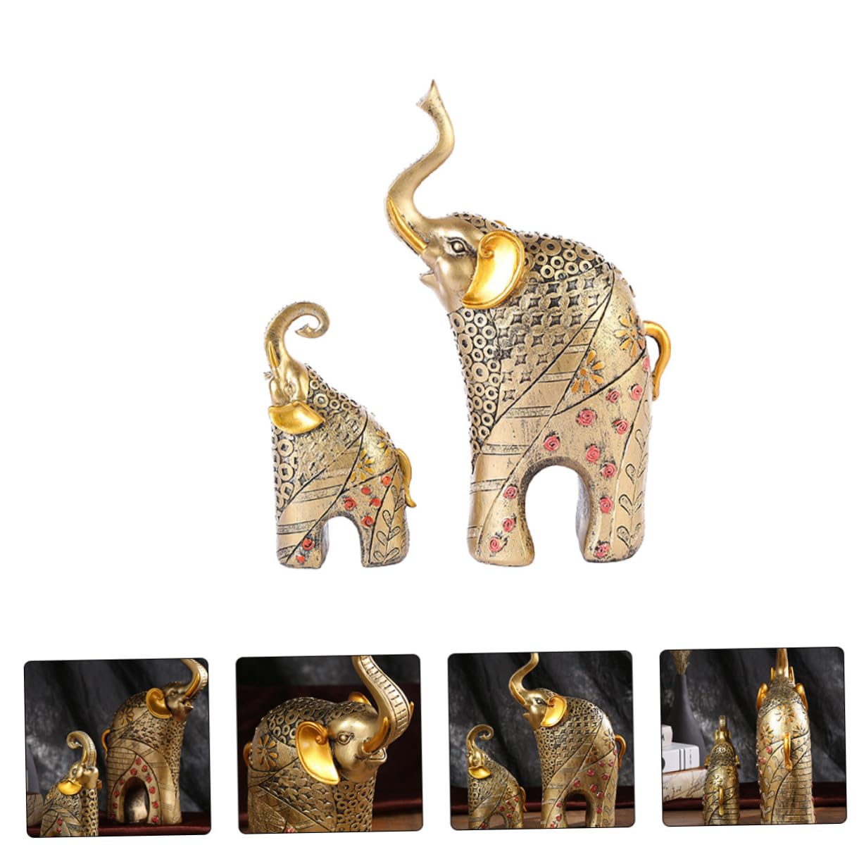 Ciieeo 2pezzi Statua di Elefante in Resina Scultura di Animale Decorazione da Tavolo per Casa Ornamento di Elefante Retro e Libreria