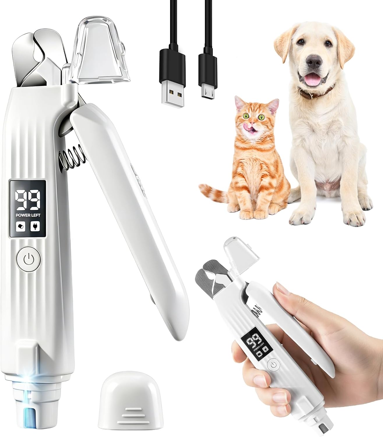 Tiiyee 2-in-1 Dog Nail Clippers and Grinder with Light, Quiet Electric Pet Nail Claw Trimmers, USB Rechargeable, Multiple Grinding Methods, Professional Grooming Tool for Medium Small Dogs Cats