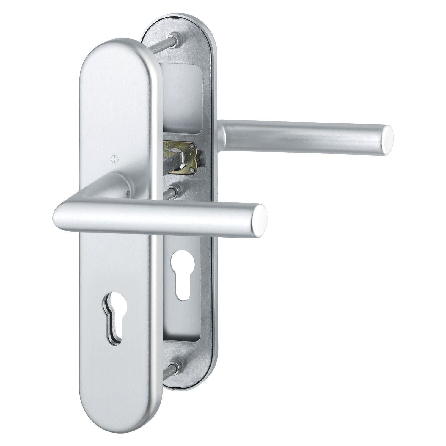 HOPPE 3901955 Haustür Eingangstür Drückergarnitur AMSTERDAM - DIN-Norm Entfernung 92mm, silber eloxiert, Langschild Profilzylinder für Türstärke 67-72mm, ohne Kernziehschutz, Prüfung: RC2 nach EN 1906, 1 Stück Sicherheitsbeschlag