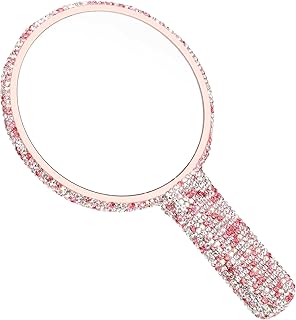 Rhinestone Handheld Travel Mirror with Handle...